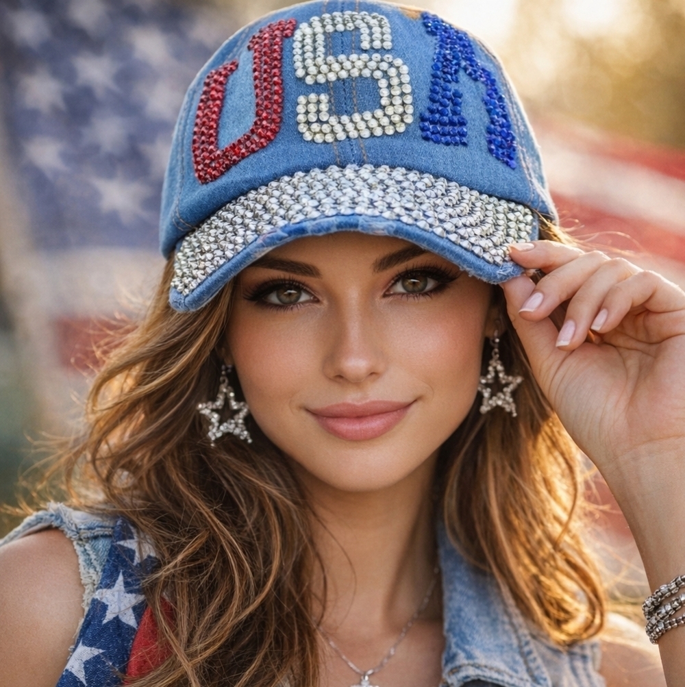 USA denim cap with blingโ NEW